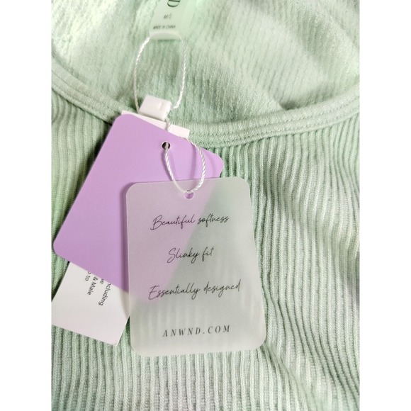 NWT Anwnd Womens Ribbed Tank Top Ruched Side Cutout Scoop Neck Green Size M/L - Picture 7 of 11